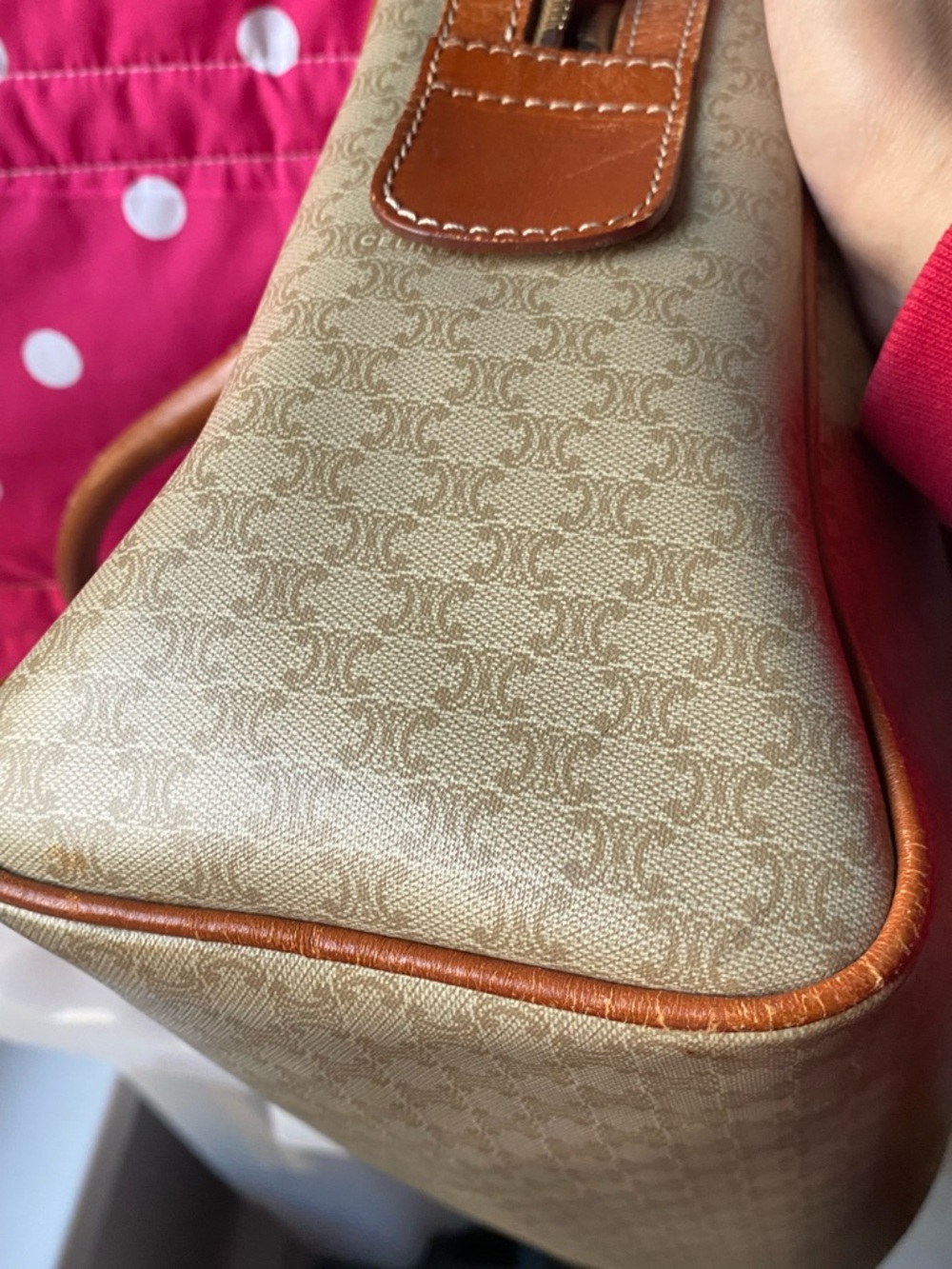 Celine Beige Monogram Satchel with Tan Trim - Picture 13 of 16